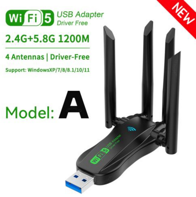 4 안테나 1200Mbps WiFi USB 3.0 어댑터 2.4G/5GHZ 듀얼 밴드 동글 무선 수신기 네트워크 카드 PC/노트북용 윈도우 10/11, [03] Model A New