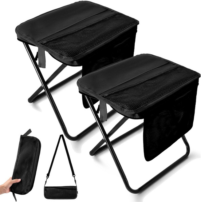 폴딩 캠핑체어 휴대용 크로스백 파우치형 포켓형 초경량 캠핑 접이식 의자, 2개, 검정색