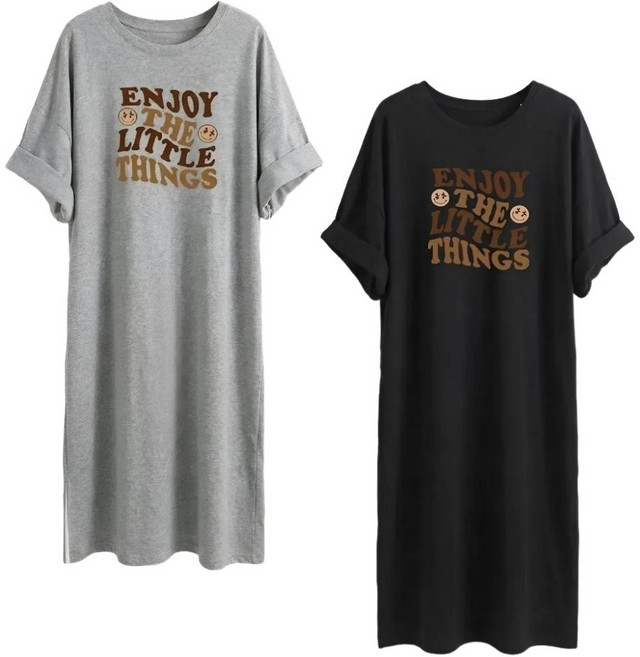 에브리포유 여성 반팔 원피스 우유실크 원마일웨어 미디원피스 2종 세트