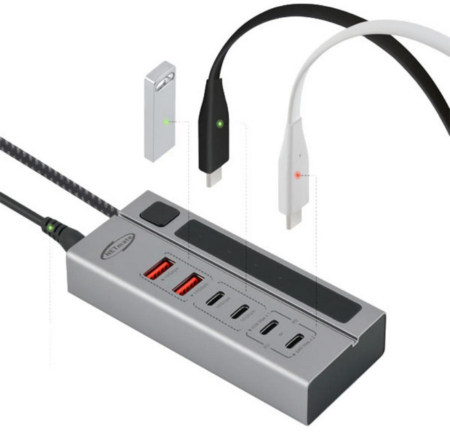 C타입 유전원 멀티 허브 6포트 10Gbps USB3.2 PD 핸드폰 충전기 초고속 노트북 데스크탑 포트확장 분배기