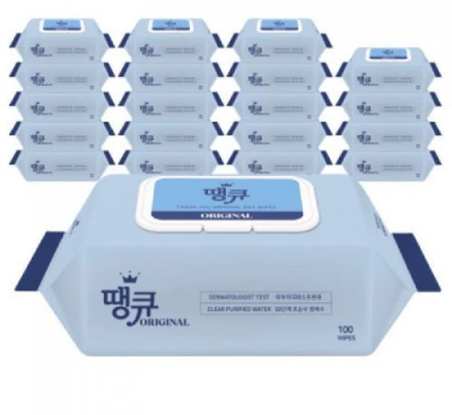 땡큐 오리지널 물티슈 100매 20팩 (캡형) 대용량 플레인 갓성비 저자극, 20개, 1매 - 쿠팡