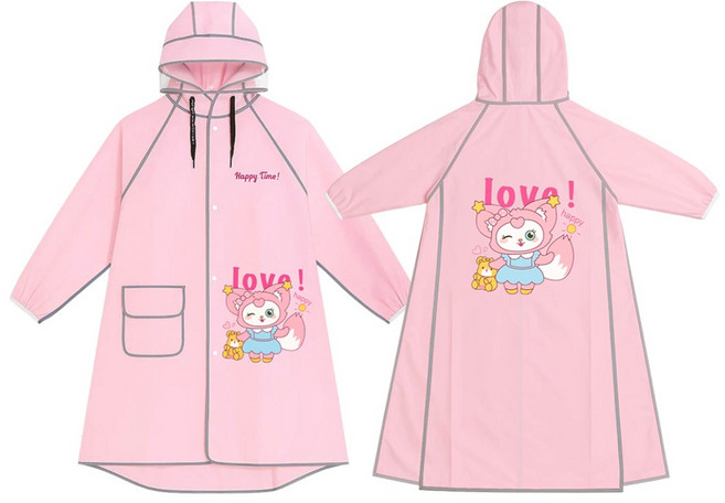 투데이리빙 프리미엄 어린이 우비 귀여운 캐릭터 방수 레인코트 여름 장마철 우의 투명 모자챙 가방 수납 일체형 비옷 똑딱이 단추 케이프
