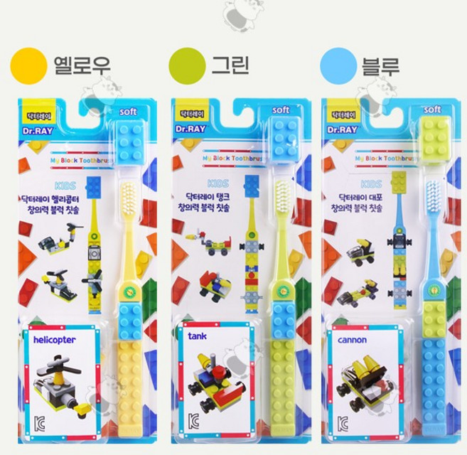 닥터레이 키즈블럭 칫솔 3종, 1세트, 1개입, 혼합