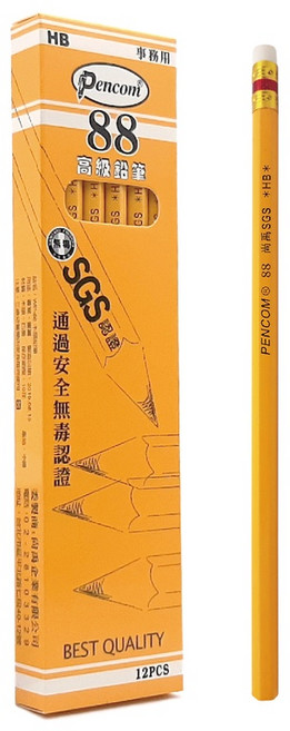 Pencom KP-60 牛皮紙鉛筆 HB 環保, 1個, 黃桿鉛筆12支/盒