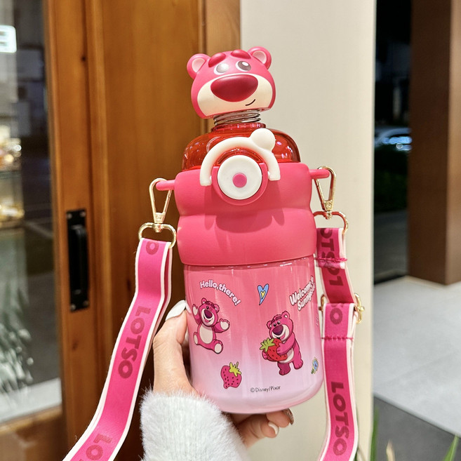 卡通動物造型保溫杯, 1個, 搖頭草莓熊550ml
