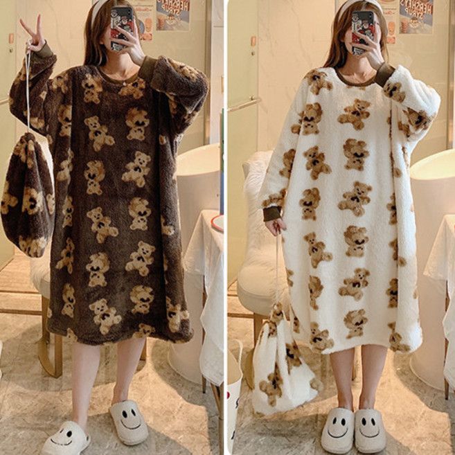 바바라옷장 집콕룩 베어 양털 수면잠옷 원피스/양털/극세사/데일리/홈웨어/파자마/잠옷