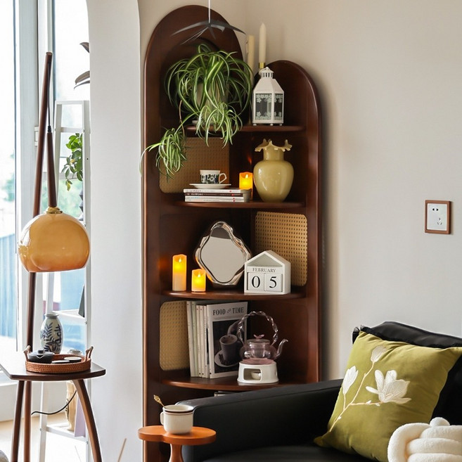 일공이오마켓 코너 장식장가구 원목미니진열장 거실장식장 장식장 피규어진열장 보관함, 앤틱라탄