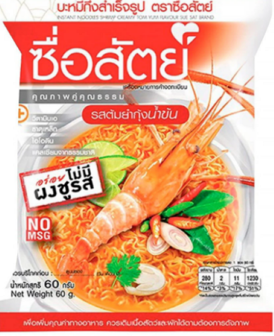 SUE SAT 泡麵 奶油冬蔭功蝦味 無添加味精, 1個