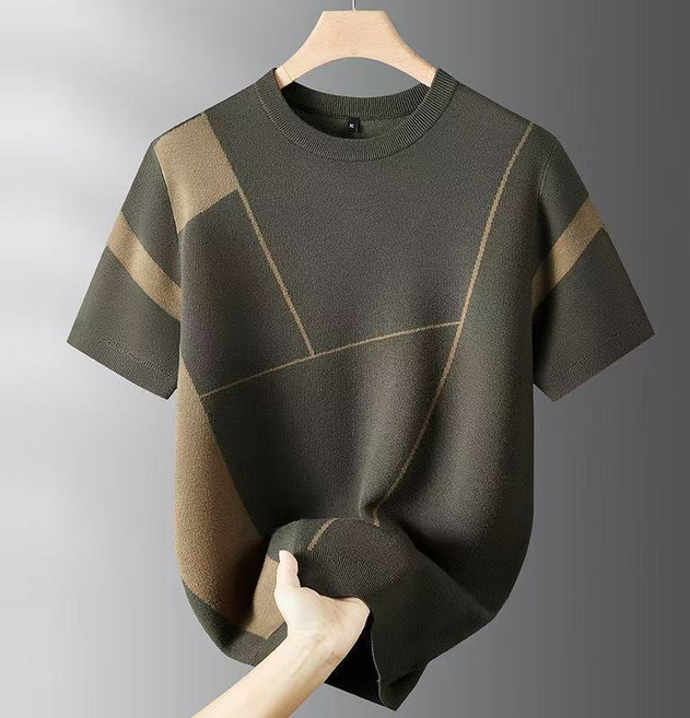 Neirny 남성 빅사이즈 라운드 반팔 니트 티셔츠 봄가을 루즈핏 캐주얼 스웨터 간절기 스판 이너 데일리 오버핏 상의