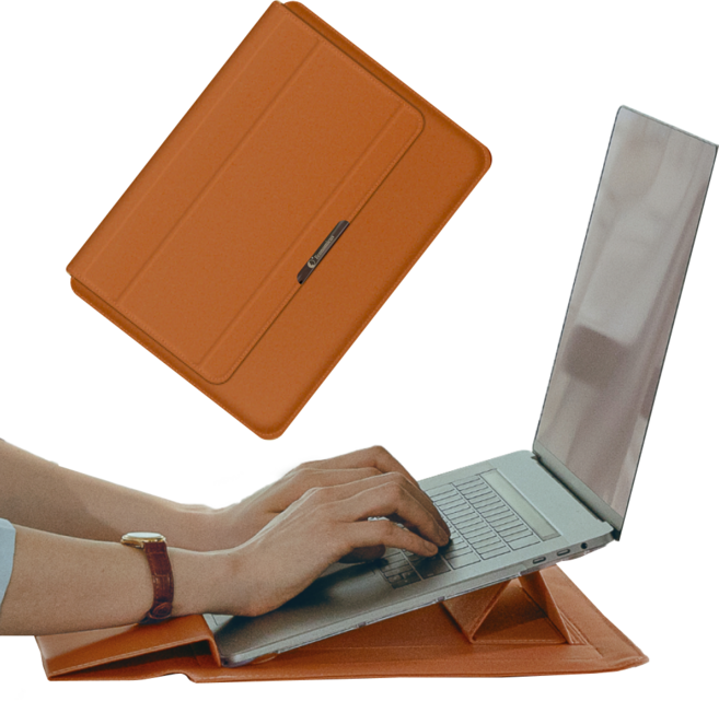 이코노미쿠스 거치대겸용 손목보호 노트북 파우치 가방 케이스, 카멜, 1개