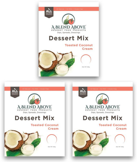 A Blend Above 구운 코코넛 크림 치즈케이크 믹스 - 굽지 않는 디저트 천연 성분 글루텐 프리 MSG 없음 - 인스턴트 디저트 믹스 과일 딥 베이글 토핑 프, 145807, 473.2ml
