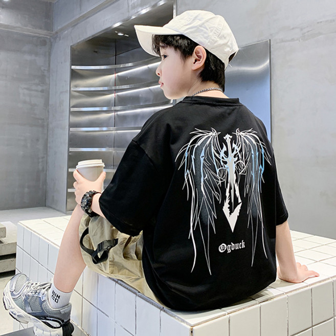 비비키드 주니어 상의 하의 세트 남아 여름 세트 초중생 날개검 그림 포인트 반팔티 카고반바지 초등생 상하세트 (881014)