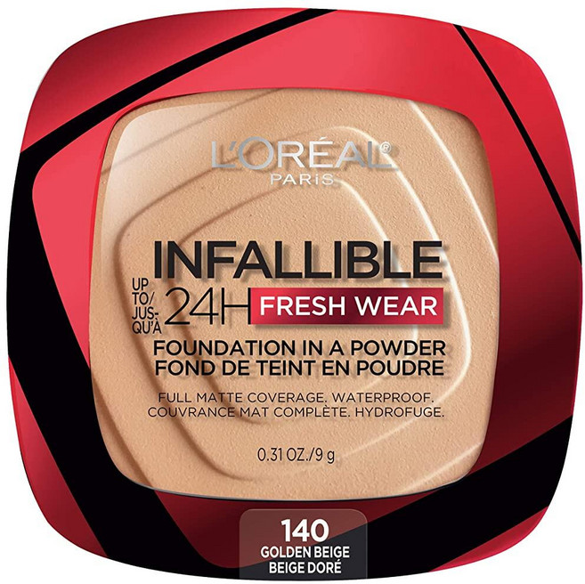L'Oreal Paris Makeup Infallible Fresh Wear 파운데이션 파우더 포함 최대 24시간 착용 방수 골든 베이지 8.8g(0.3온스) (포장은
