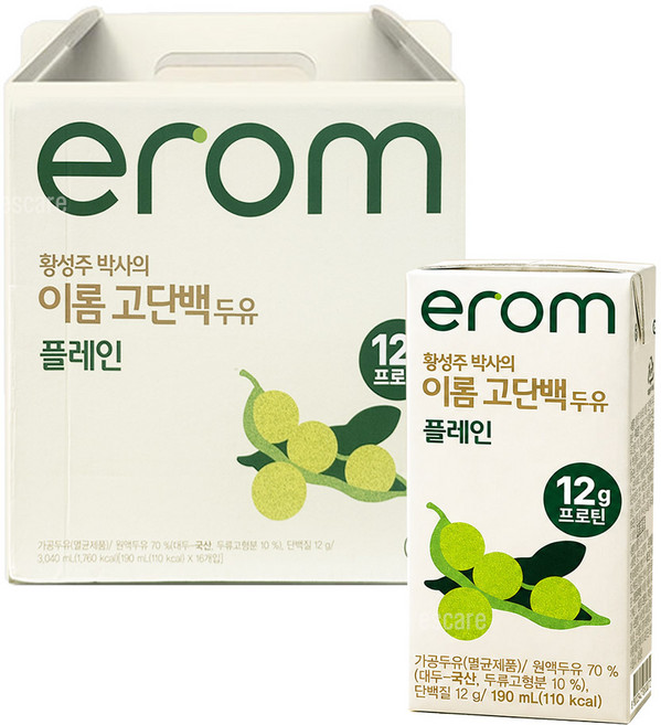 이롬 황성주 박사의 고단백 두유 플레인, 16개, 190ml