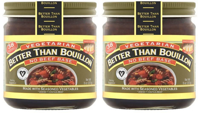 Better Than Bouillon 채식주의자 노 비프 베이스 시즈닝 채소로 제작 비건 인증 육수 9.5쿼트 만들기 38회 분량 226.8g(8온스) (2팩), Vegetarian No Chicken