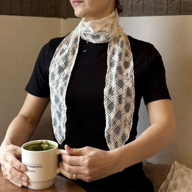 여성 망사 트윌리 띠 스카프 레이스 슬림 목 스카프 데일리 패션