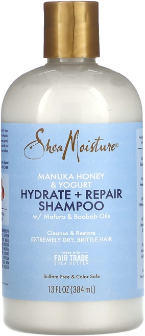 SheaMoisture 마누카 꿀 & 요거트 하이드레이트 + 리페어 샴푸 마푸라 및 바오밥 오일 함유 384ml(13fl oz), SheaMoisture마누카꿀요거트하이드레이트리페어샴푸, 1개, 384ml - 쿠팡