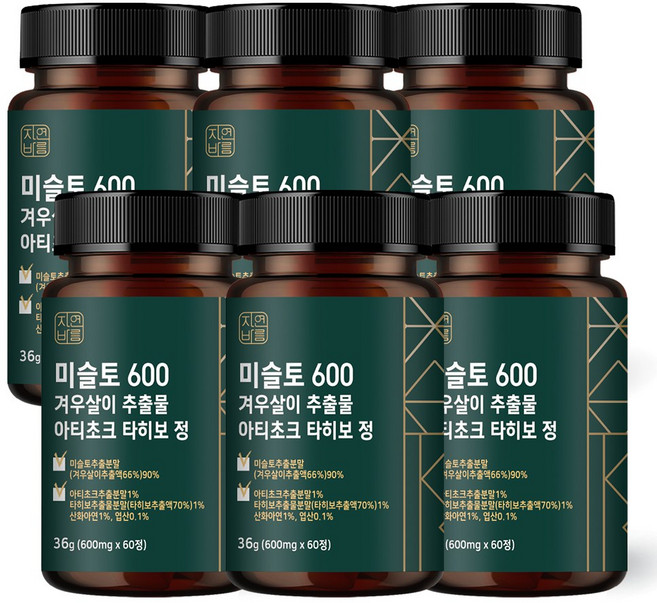 자연바름 미슬토 겨우살이 추출물 정 아티초크 타히보 아연 엽산 함유, 60정, 6개