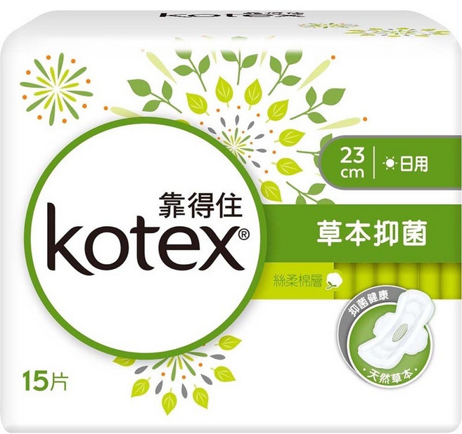 靠得住 Kotex 草本抑菌衛生棉, 1個, 23cm 日用 isi 15片入