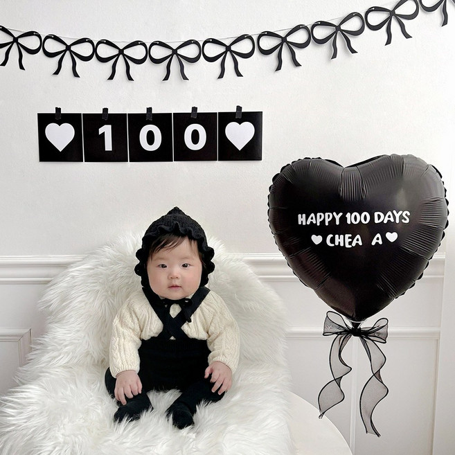 로나파티 50일 셀프 촬영 200일 레터링 풍선 생일 파티 용품 꾸미기, 100 블랙 카드 세트