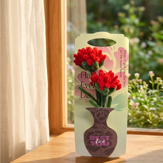 제너럴케이 모루 철사 카네이션 꽃 2송이 만들기 세트, 1세트, 레드