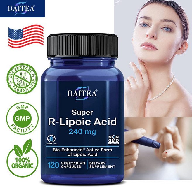 Daitea Super R-Lipoic Acid는 항산화 건강을 지원하여 세포 에너지 대사 및 필수 피부 건강을 유지하는 데 도움을 줍니다., 120캡슐, 1개, 120정