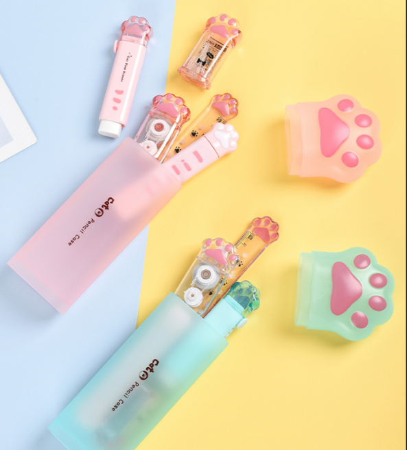 뮤리엘MURIEL 냥이 발바닥 문구세트 학생선물 신학기 선물 사무용품 필통세트, 1세트, 불루