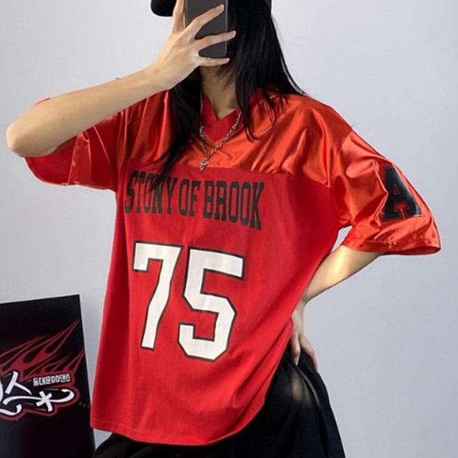 [주식디디댄스] 자체제작 브이넥 75 배색 반팔 데일리 댄스복 공연복 무대복 힙합의상 축제의상