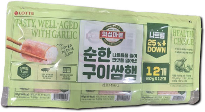 롯데 의성마늘햄 순한 구이쌈햄 60g, 12개