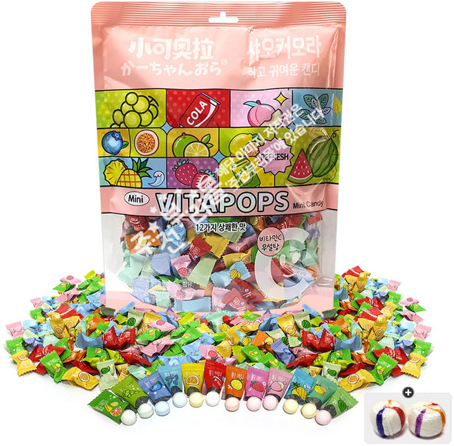 한국 총판 주전부리몰 샤오커오라 비타팝스 12가지맛(500g/대) x 1봉+자색옥춘사탕 20g 세트, 520g, 1세트