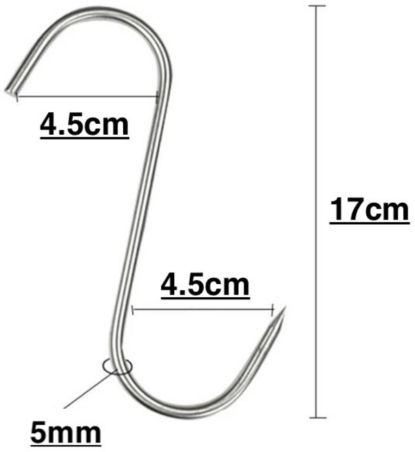 S고리 10매입세트 훈연 항아리 바베큐 대형 정육 스테인레스 후크고리 정육점 bbq s자 고기걸이, 10개