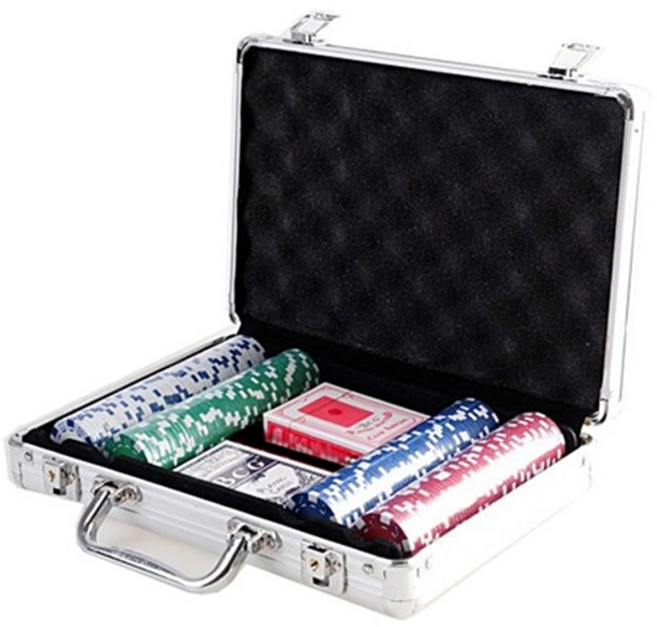 알루미늄 가방 카드 2p + 포커칩 200p 포커세트, 혼합 색상, 1개