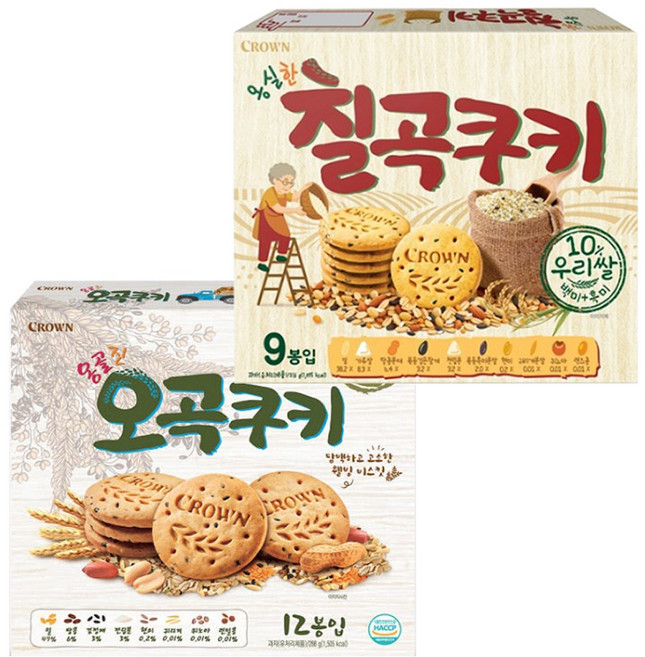 크라운 오곡쿠키 288g+칠곡쿠키 216g, 504g, 1세트