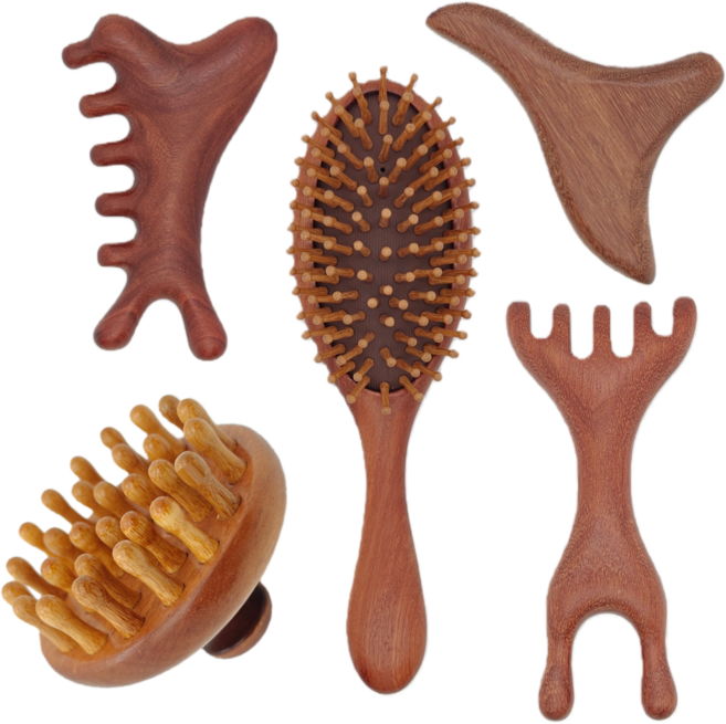 원목 괄사 마사지 도구 세트 두피 브러시 얼굴 괄사 바디 홈케어 괄사 5종 1세트, 갈색, 1개