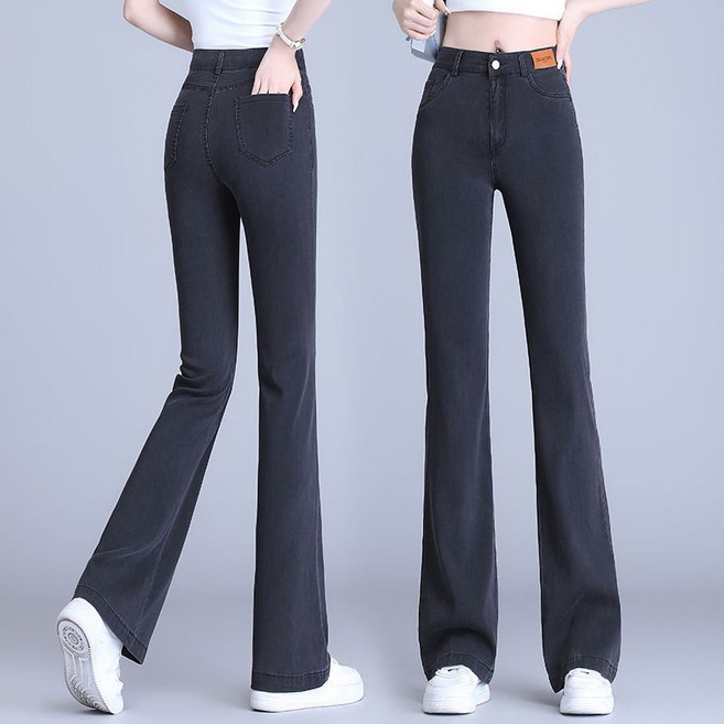 해피유통 여성 텐셀 청바지 얇은 하이웨스트 캐주얼 부츠컷 팬츠jhn