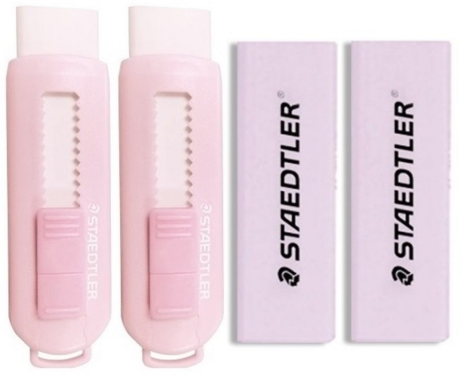 더주니 스테들러 파스텔 슬라이딩 지우개 본품 + 리필 세트, 1세트, 파스텔핑크 2개 + 리필 2개