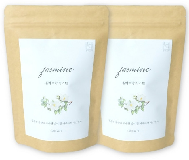 올바르다 자스민 차 티 티백, 2봉, 25개입, 1g