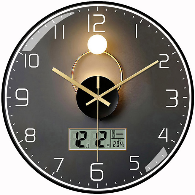 IPURAS 萬年曆掛鐘，簡約靜音圓形壁鐘, 平面6028W 14吋 萬年曆