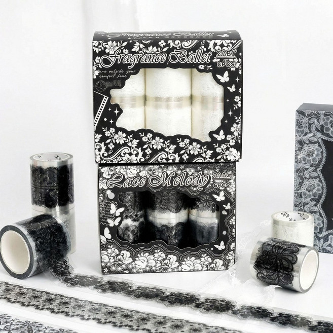 보스케 레이스 PET 마스킹테이프 세트, 블랙, 1박스