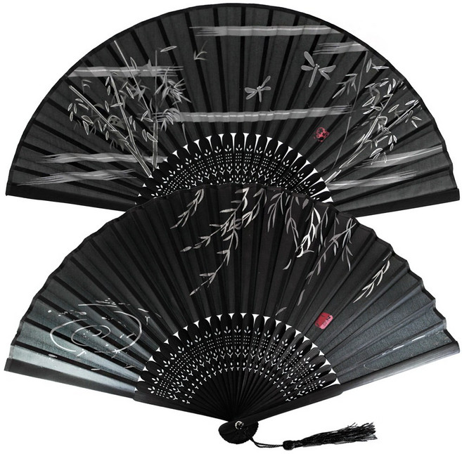 (주)파앤카코리아 접이식부채 휴대용부채 대나무 부채실크 블랙부채, 랜덤 발송, 1개