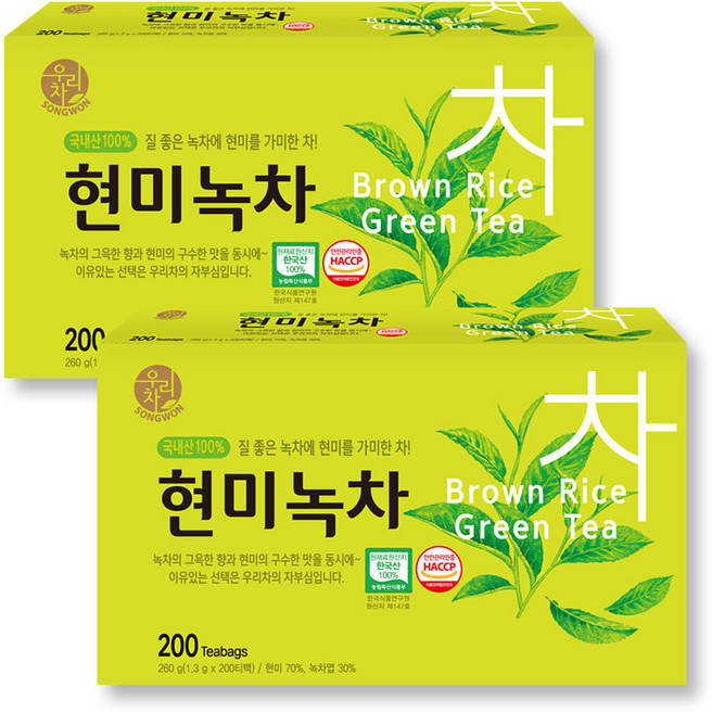 송원식품 현미녹차, 1.3g, 200개입, 2개