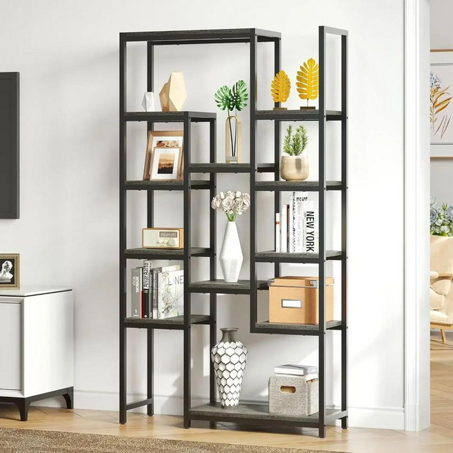 골드 책장 높이의 모던한 독립형 선반 인조 대리석 오픈 디스플레이 수납, 색상: 4. Gray   Black