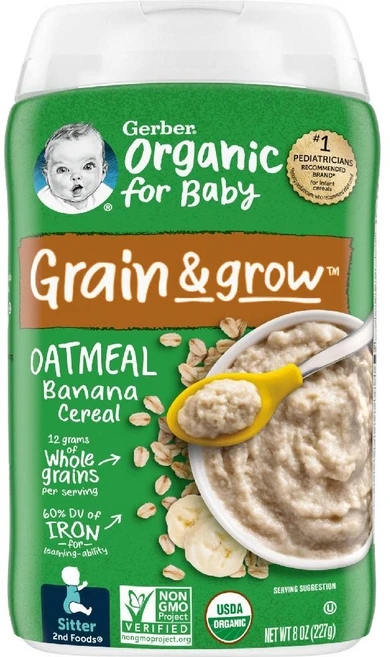 Gerber 유기농 오트밀 시리얼 앉을 수 있는 아기 바나나 227g(8oz), 227g, 1개 - 쿠팡