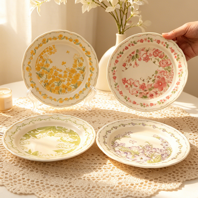 북유럽 예쁜 스테이크 파스타 접시 세트 가정용 원형 양식 디저트 접시 21cm, 믹스컬러, 접시세트4p, 1세트