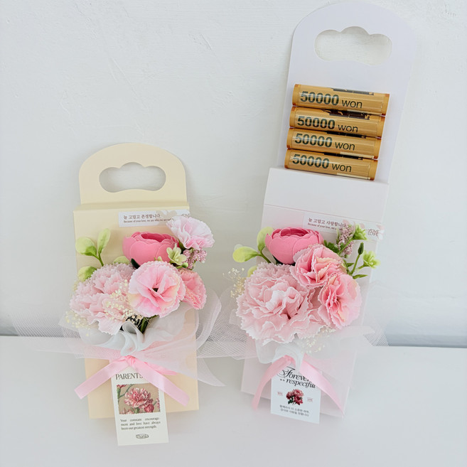 토닥꽃상점 카네이션 비누꽃 미니 용돈 박스, 핑크카네이션(크림), 1개