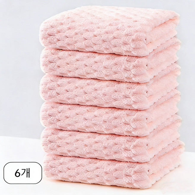 호텔 타월 고급 타월 가정용 타월 먼지없는수건, 6개, 핑크색