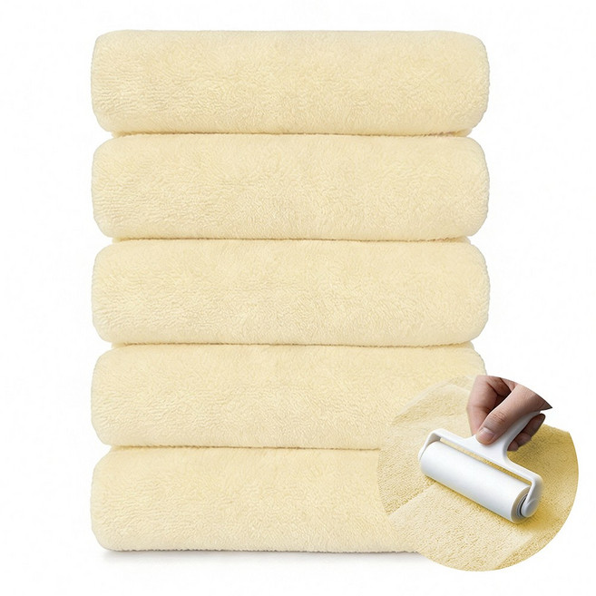 연화삼월 호텔 수건 40수 수건 10장 무형광 OEKO-TEX 알러지/진드기 방지 항균인증 세면 타올 수건 집들이 선물 400GSM 세면 타올, 5개, 09베이비옐로