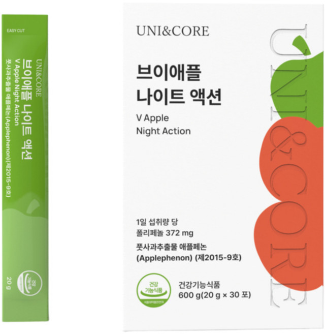 유니앤코어 브이애플 나이트 액션20gx30포(한박스), 3박스, 600g