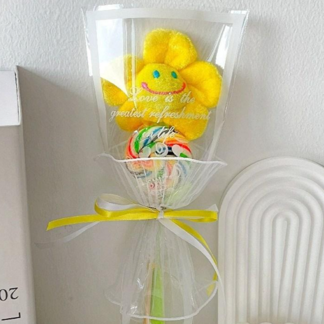 래프유 사탕 인형 꽃다발, 노랑, 1개