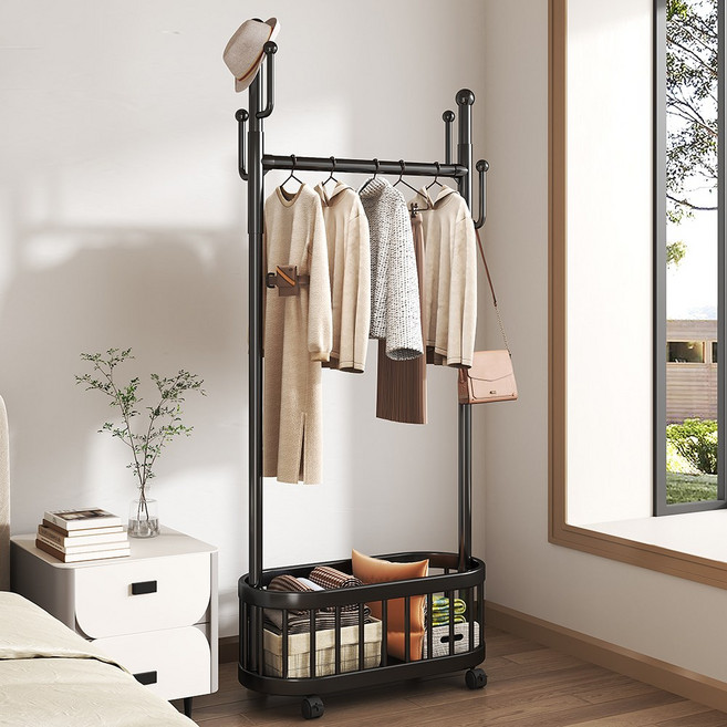 바이앳올 이동식 선인장형 스탠드 행거 미니 트롤리 옷걸이 BYH-03, 블랙